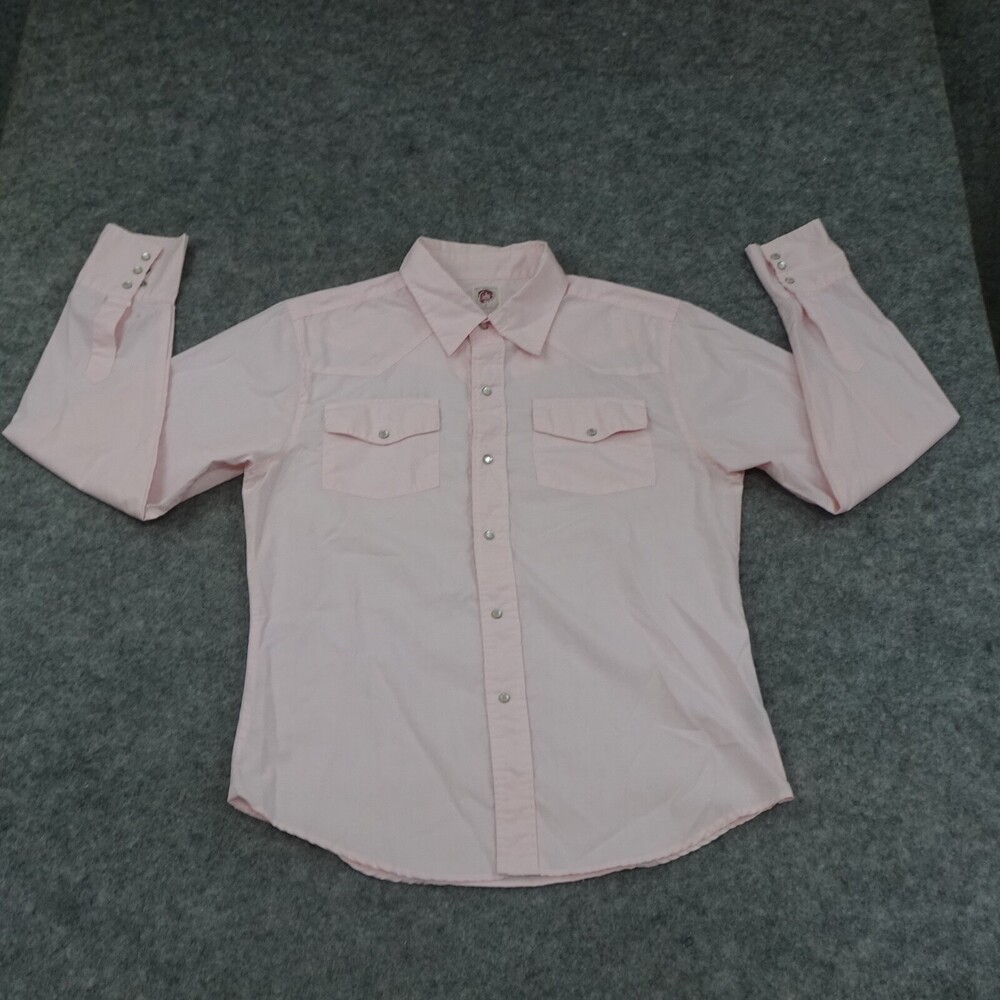 Machine Button Up Shirt Mens Large Western Pearl Snap Pink Cotton Rockabilly